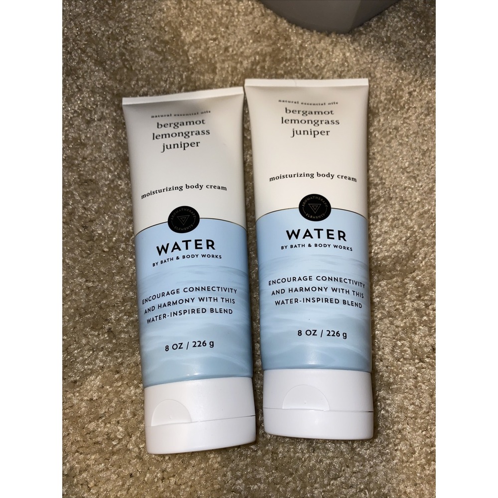 Bath & and Body Works Water Body Cream 8oz‎ Bergamot Lemongrass Juniper 2x